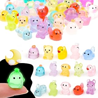 50 Pcs Mini Resin Animals Bulk Set, 8 Styles Tiny Glow in The Dark Animal Figures for Fairy Garden, Micro Landscaping, Aquarium and Craft Decoration