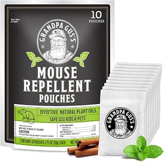 Grandpa Gus's Mouse Repellent Pouches, Peppermint & Cinnamon, Pack of 10 | Plant-Based, Natural Rodent Repellent and Nesting Prevention for Homes/Cabin/Garages/Storage/Vehicles, Kid & Pet Safe