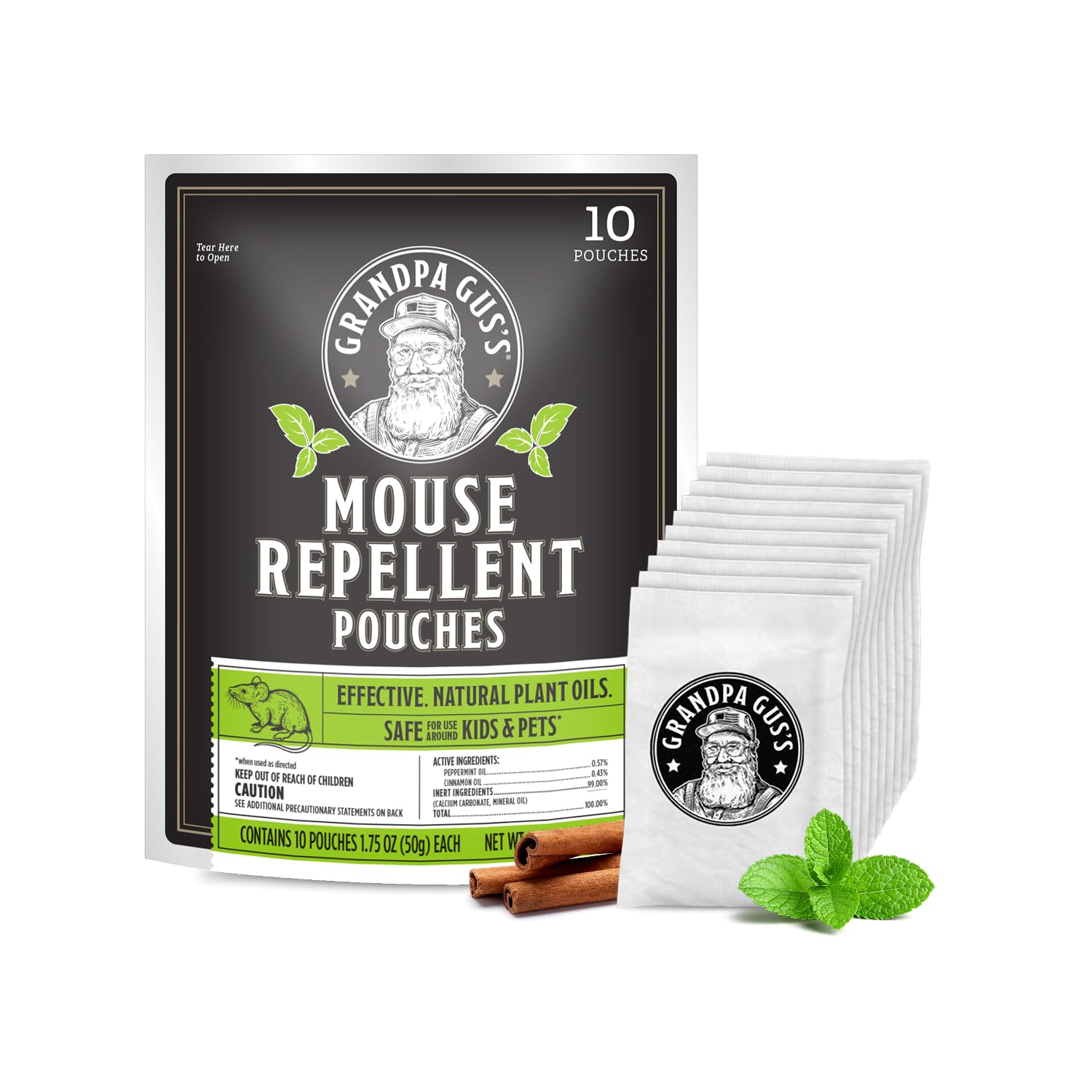Grandpa Gus's Mouse Repellent Pouches, Peppermint & Cinnamon, Pack of 10 | Plant