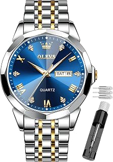 OLEVS Montre pour Homme étanche à Cadran pour Homme - Montre Bracelet de Luxe en Acier Inoxydable Bicolore avec Date du Jour - Montre Classique de Sport à Quartz avec Grand Cadran