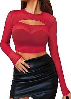 Avidlove Women's Long Sleeve Mesh Crop Top