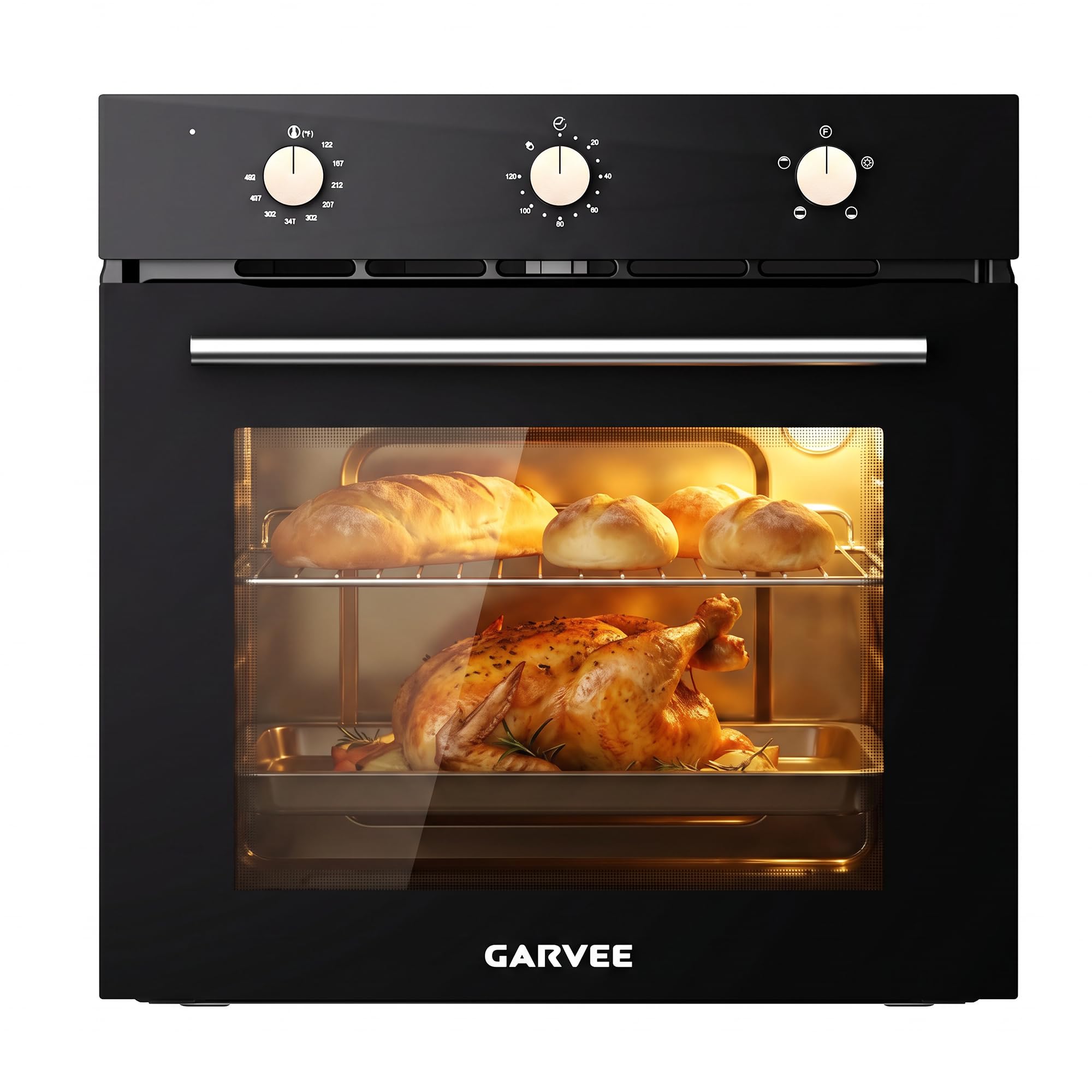 Garvee 24 Inch Single Wall Oven, 2.5 Cu.ft. Built-in Electric Oven with 4 Cookin