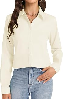 J.VER Camicia da donna a maniche lunghe con bottoni, senza pieghe, elasticizzata, tinta unita, Beige, XX-Large