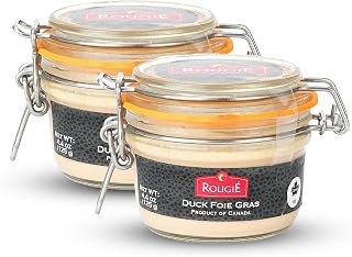 Rougie 90% Premium Duck Foie Gras, Mason Jar - 4.4 oz/125g 2-Pack | Made Using Armagnac Brandy for a Warm, Rich, Flavor and Smooth Texture, Contains Milk