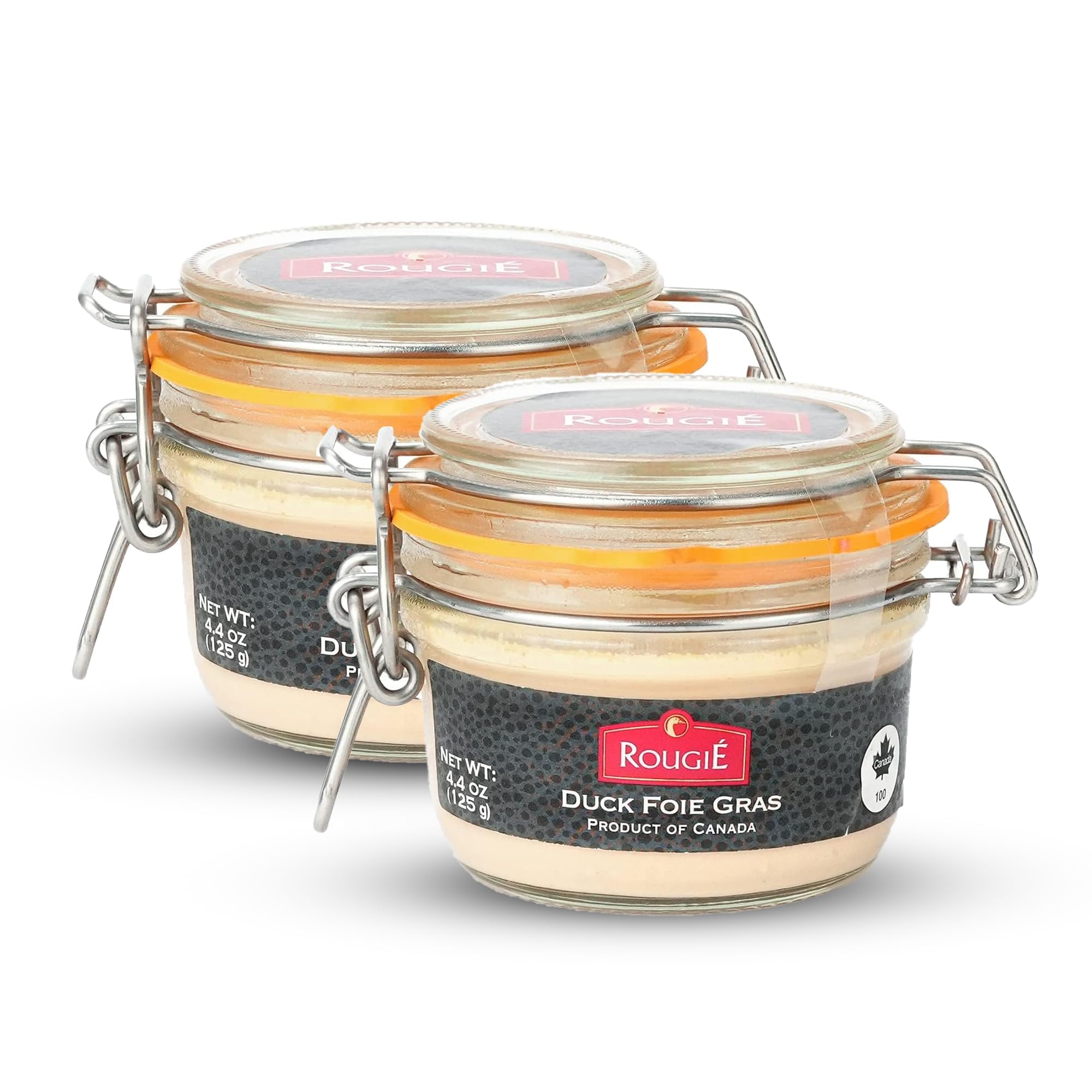 Rougie 90% Premium Duck Foie Gras, Mason Jar - 4.4 oz/125g 2-Pack | Made Using A