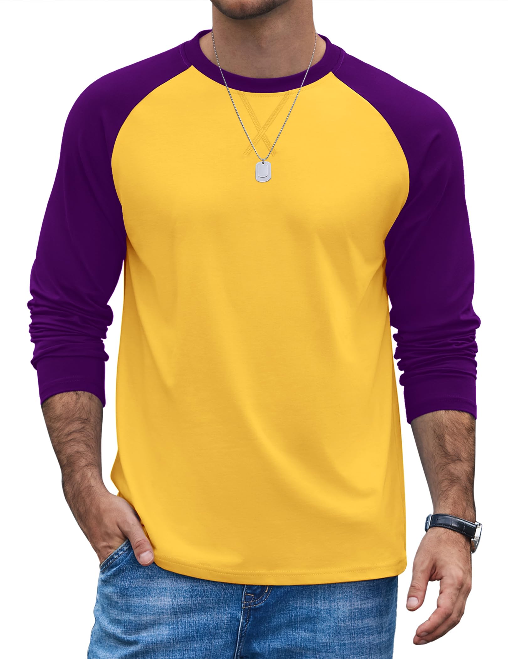 COOFANDY Mens Long Sleeve T Shirt Raglan Cotton T-Shirt Baseball Tops Crew Neck 