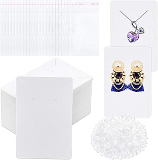 Anezus White Earring Packaging Kit - 400 Pcs with Display Cards, Self-Sealing Bags, Earring Backs & Necklace Cards