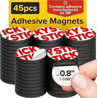 Sticky Flexible Adhesive Magnets for Crafts, 0.8"x0.08" (20x2mm), 45 pcs | Flexible Sticky Magnetic Dots for Office & School Supplies, Whiteboard, Crafts, Fridge, School Projects & Classroom Decor