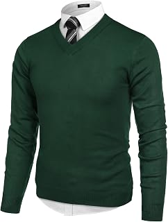 COOFANDY Suéter de manga larga con cuello en V para hombre, forro polar verde con licencia oficial de star wars silent one crew., Medium