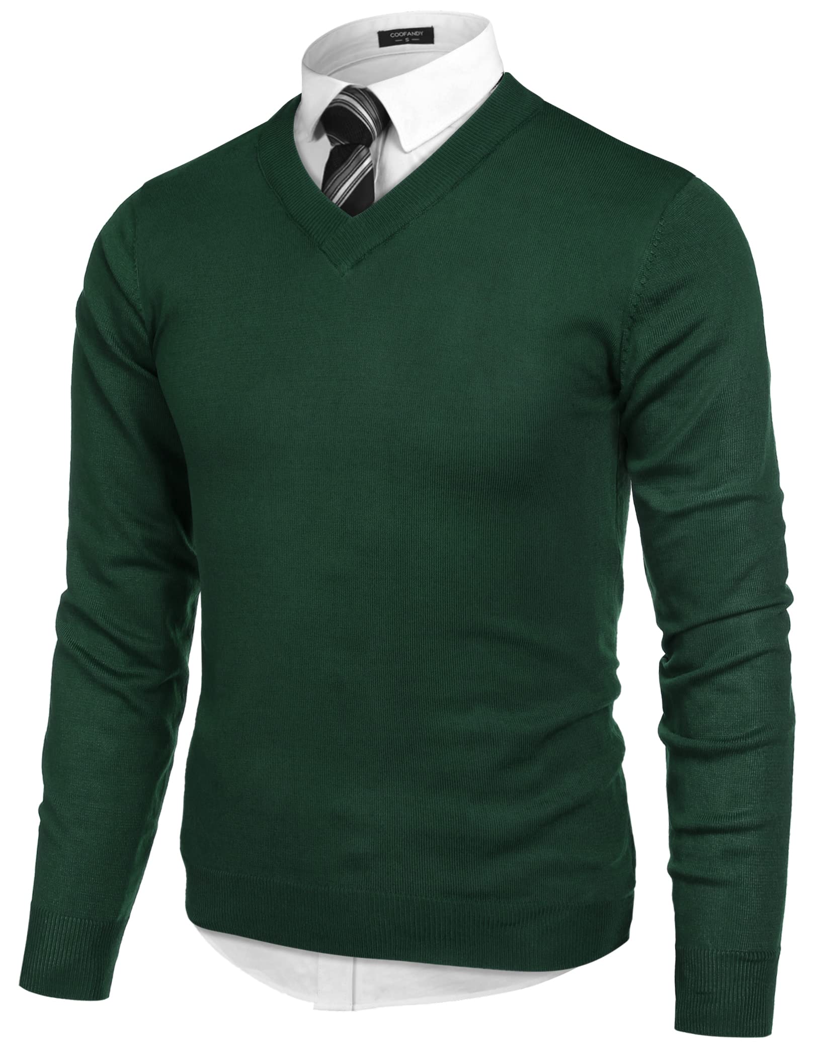 COOFANDY Suéter de manga larga con cuello en V para hombre, forro polar verde co