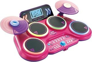 Vtech Kidi DJ Drums Pink, English | Light-up drum kit with Bluetooth, audio port, 3 games and recording for custom drum sounds. Ages 5+