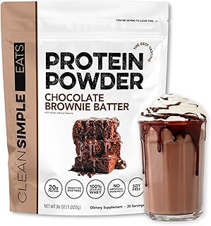 Clean Simple Eats Whey Isolate Protein Powder, Brownie Batter, 30 Servings | 20g Grass Fed Whey Isolate | Digestive Enzymes | Zero Added Sugar | Gluten Free | Non-GMO | Naturally Sweetened