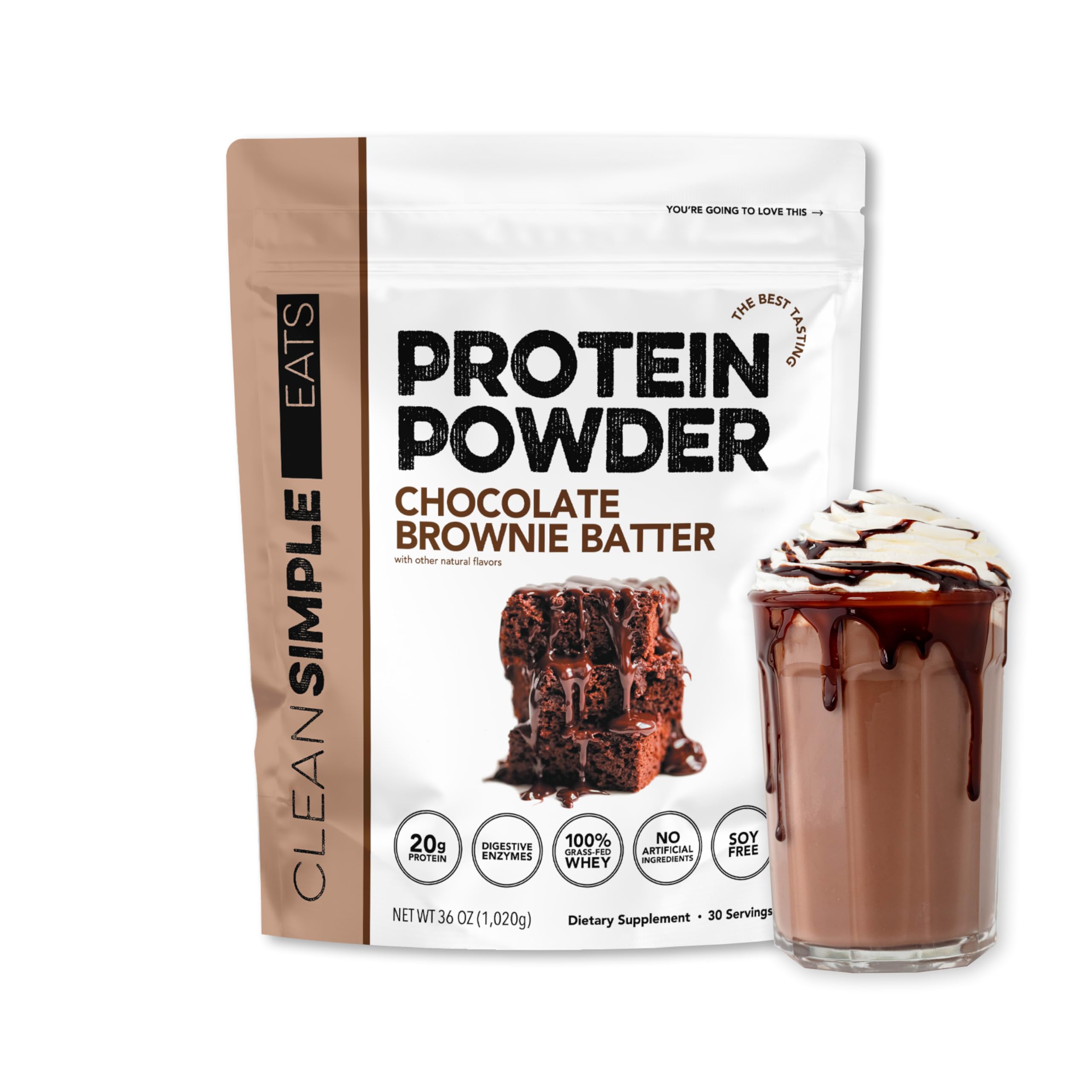 Clean Simple Eats Whey Isolate Protein Powder, Brownie Batter, 30 Servings | 20g