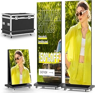 QIXZOCV MWE P1.86 LED Poster Screen with Flight Case, 80" LED Digital Signage Display with Publishing System, Foldable Advertising Display Kiosk Video Wall for Events, WiFi/USB/HDMI (2 Panels)
