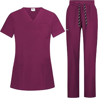 B-well BELLA Unisex Scrub Top and Pants Set for Healthcare Professionals Workwear with Spandex