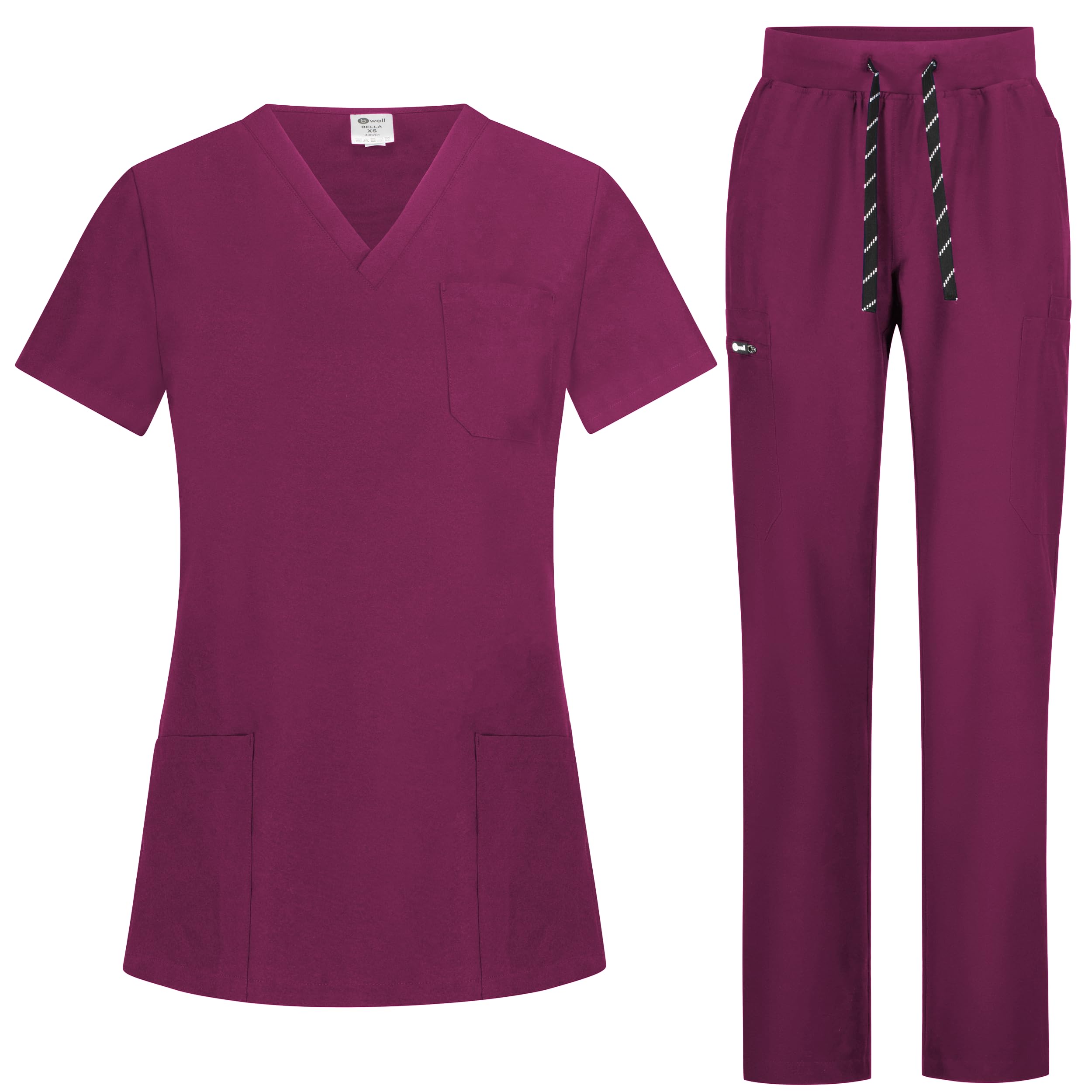 B-well BELLA Unisex Scrub Top and Pants Set for Healthcare Professionals Workwea