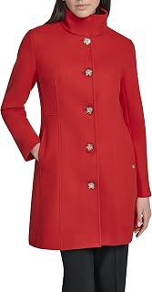 Calvin Klein Women's Pea Coat Faux Wool Coat - Long Button Front Dress Coat With Stand Collar