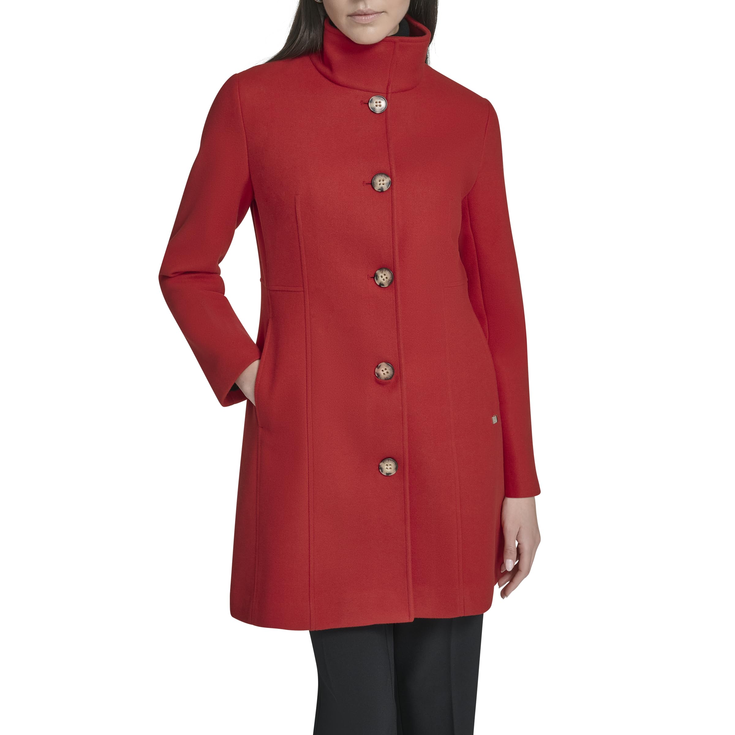 Calvin Klein Women's Pea Coat Faux Wool Coat - Long Button Front Dress Coat With