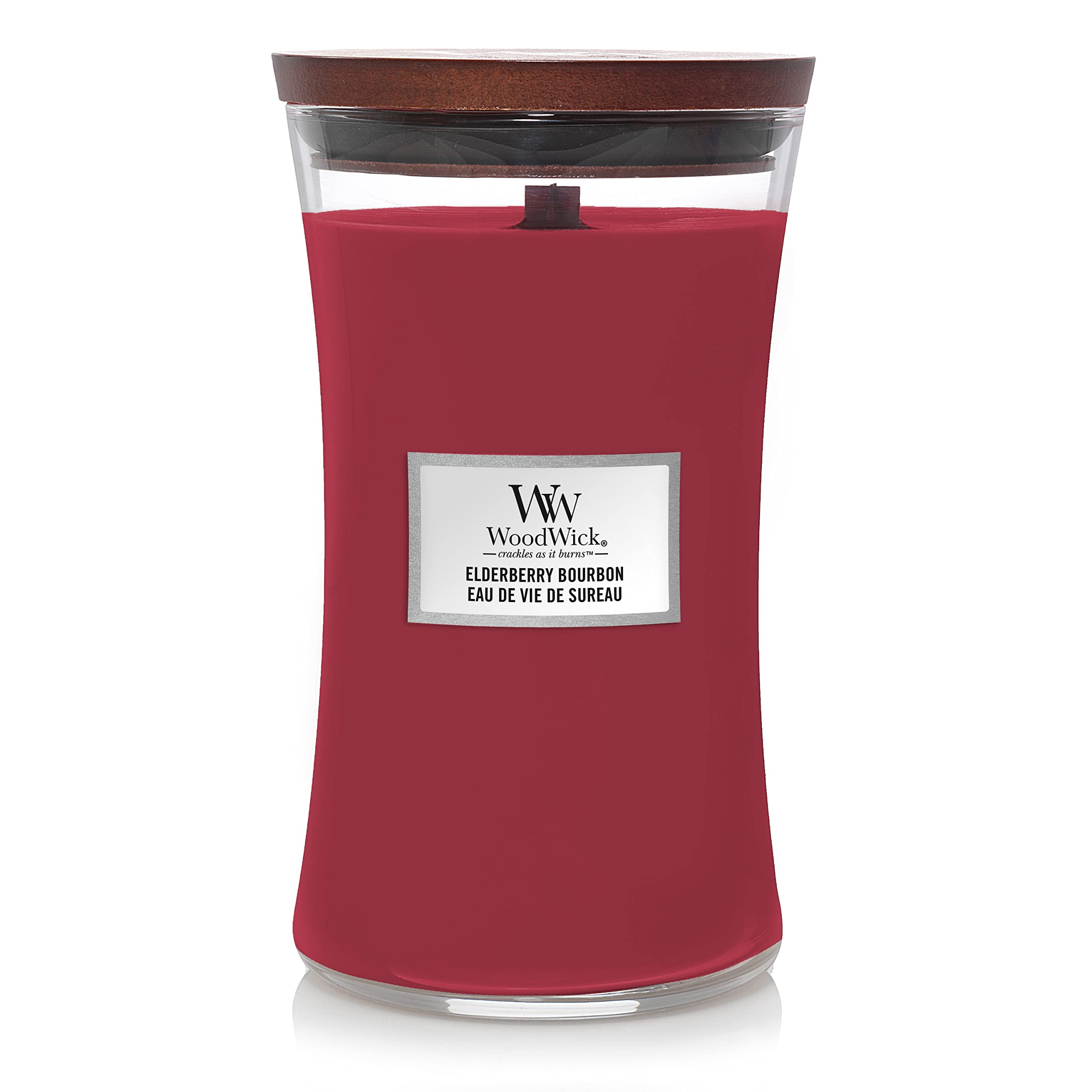 Woodwick Large Hourglass Scented Candle with Crackling Wick, Elderberry Bourbon,