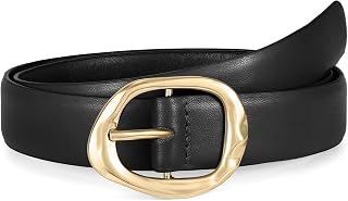 WHIPPY Leather Belts for Women Casual Waist Belt with Shiny Gold Buckle Fashion Ladies Belt for Jeans Pants Dresses