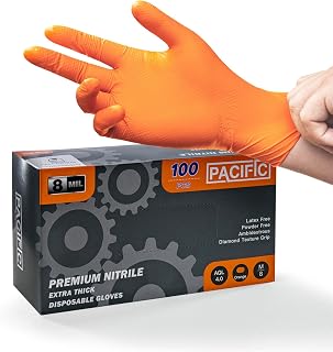 PACIFIC 100x Guantes Desechables Diamond Grip, Guantes de Nitrilo, Naranja