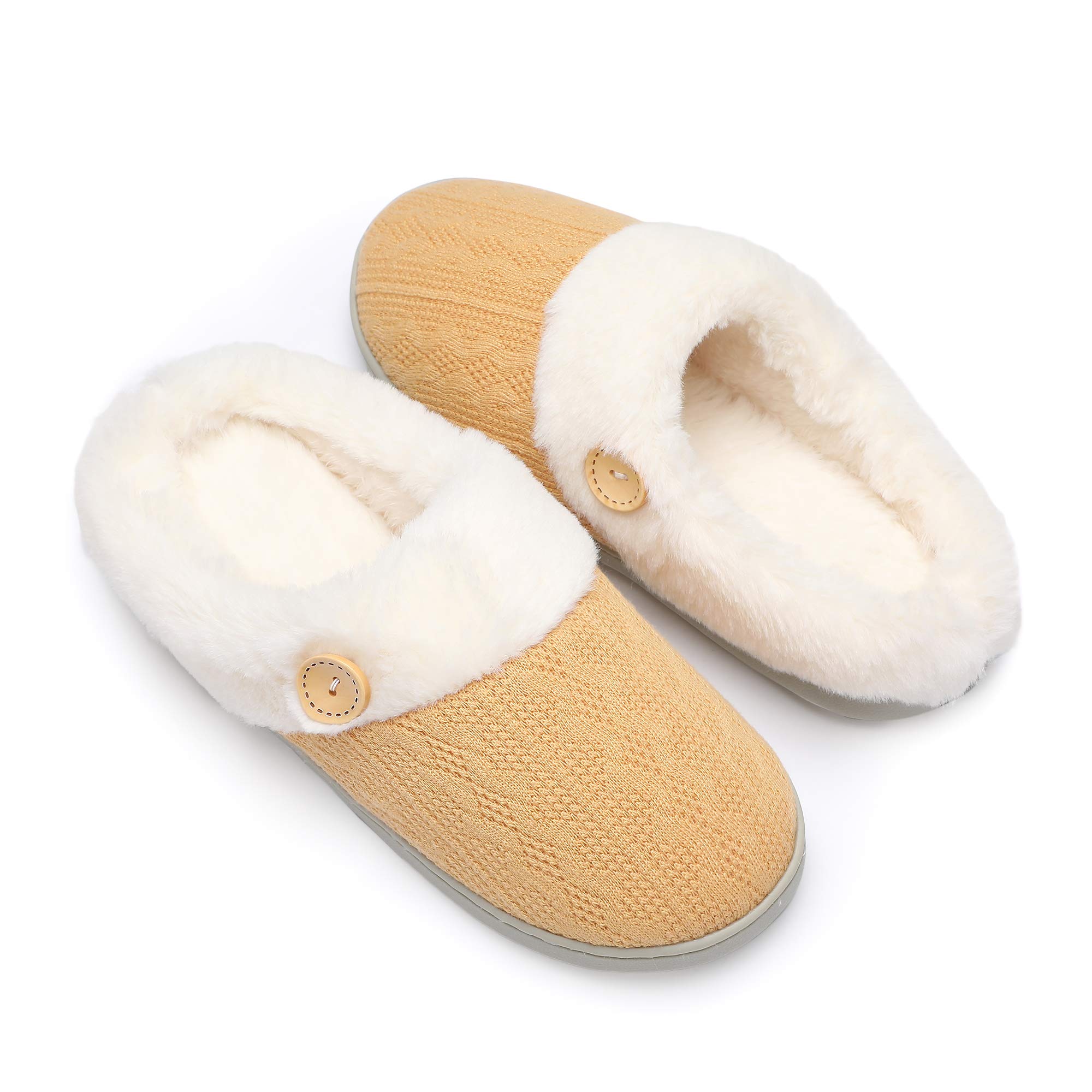 Chantomoo Womens Slipper Warm Comfy Memory Foam House Slippers Knitted Shoes Fau