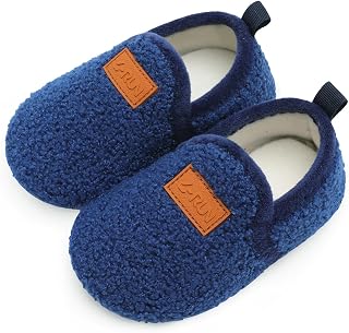 L-RUN Baby Boys Girls Wool Like House Slippers Kids Light Weight Anti-Skid Shoes for Outdoor Indoor Comfy Loafers