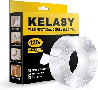 Kelasy Double Sided Tape Heavy Duty,1.2" x 120",Nano Adhesive Mounting Tape for Walls,Adhesive Strips Strong Sticky Gel Grip Tape,Transparent Poster Tape Wall Tape for Picture Carpet Decoration