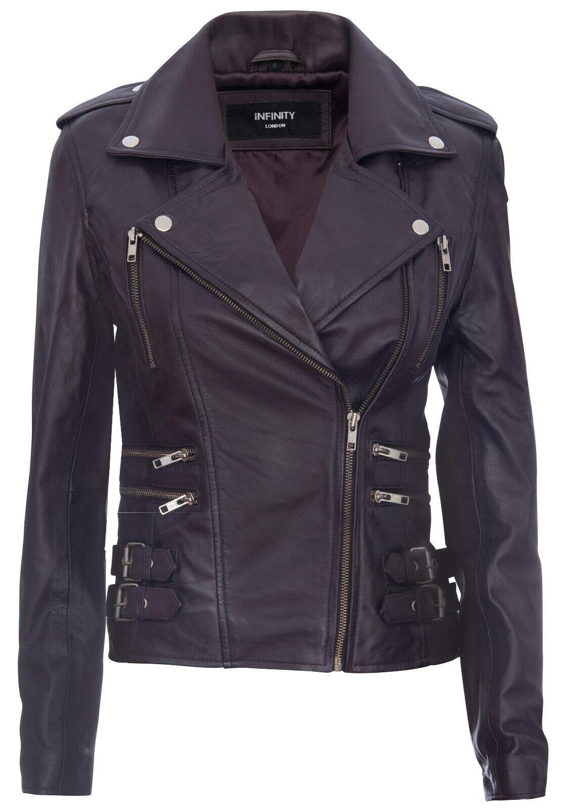 Infinity Leather Retro 100% Nappa Leather Biker Jacket For Women