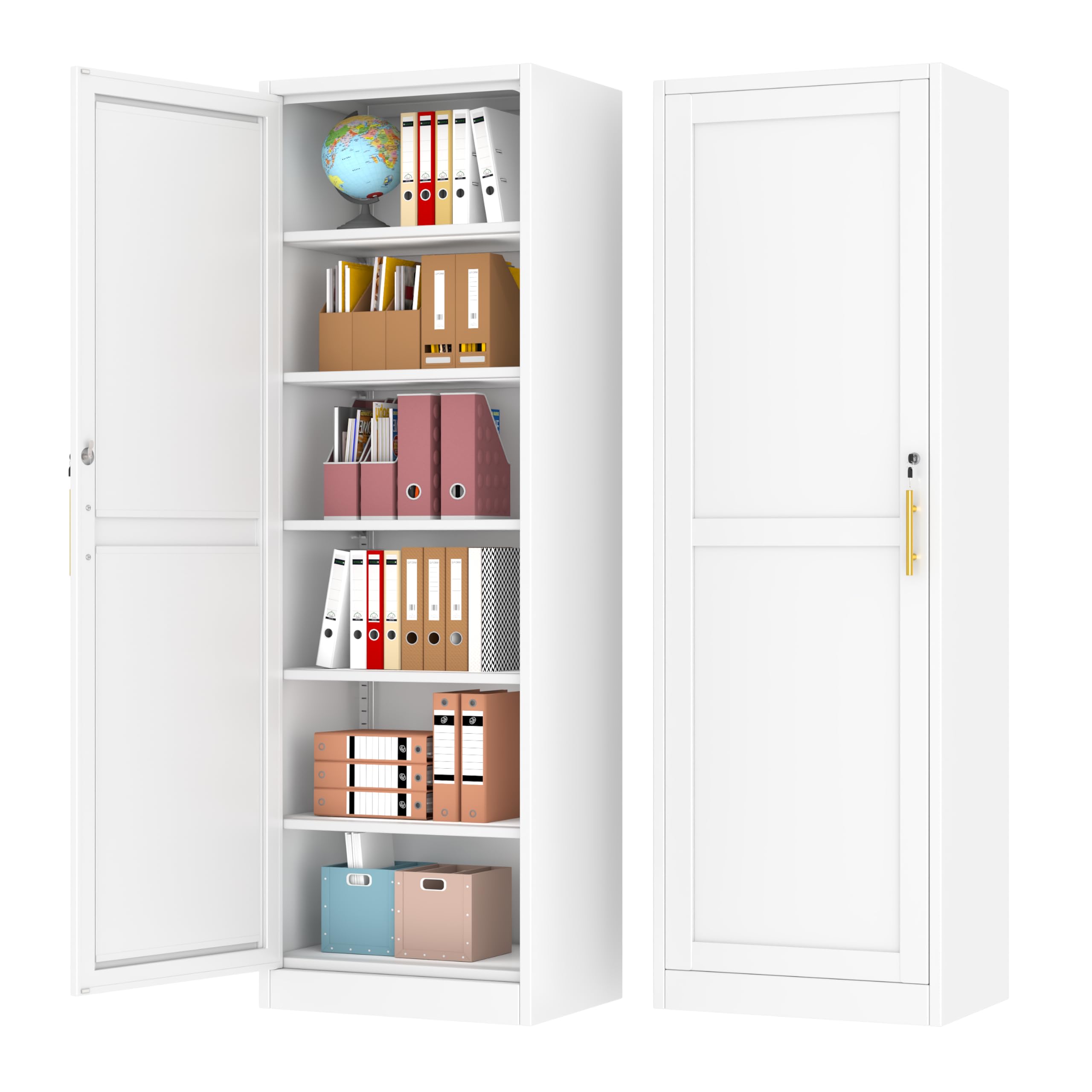 Lusiwry Tall Narrow Slim Metal Storage Cabinet with Lock and 5 Adjustable Shelve