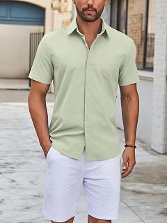 Men's Summer Short Sleeve Button Down Casual Shirt with Pocket