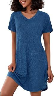 Marvmys Women's Nightgowns Plus Size Summer Nightgown Agodon Short Sleeve Pyjamas with Pockets L-4XL