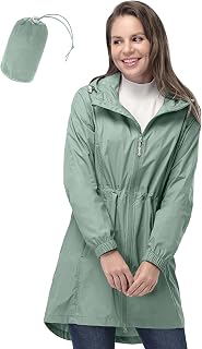 33,000ft Women's Rain Jacket Lightweight Hooded Long Rain Coat Waterproof Jacket Ladies Packable Functional Jacket Windbreaker Breathable Active Outdoor Coats