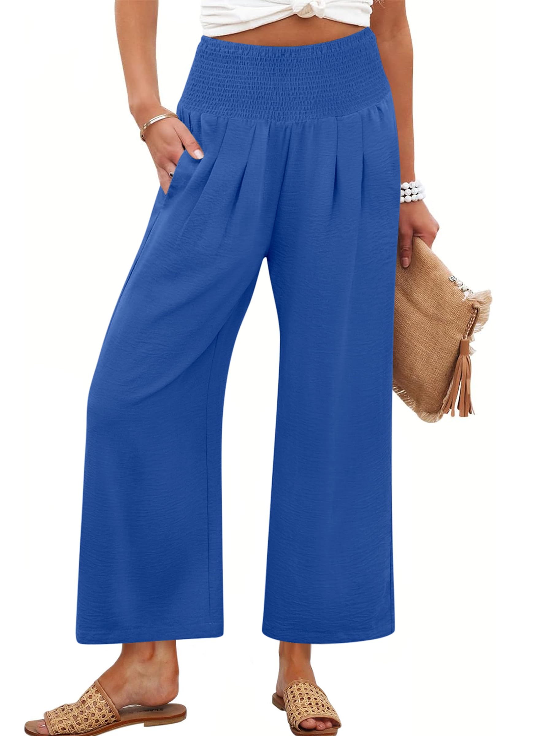 ANRABESS Womens Pants Wide Leg High Waisted Palazzo Pants Summer Flowy Beach Lou