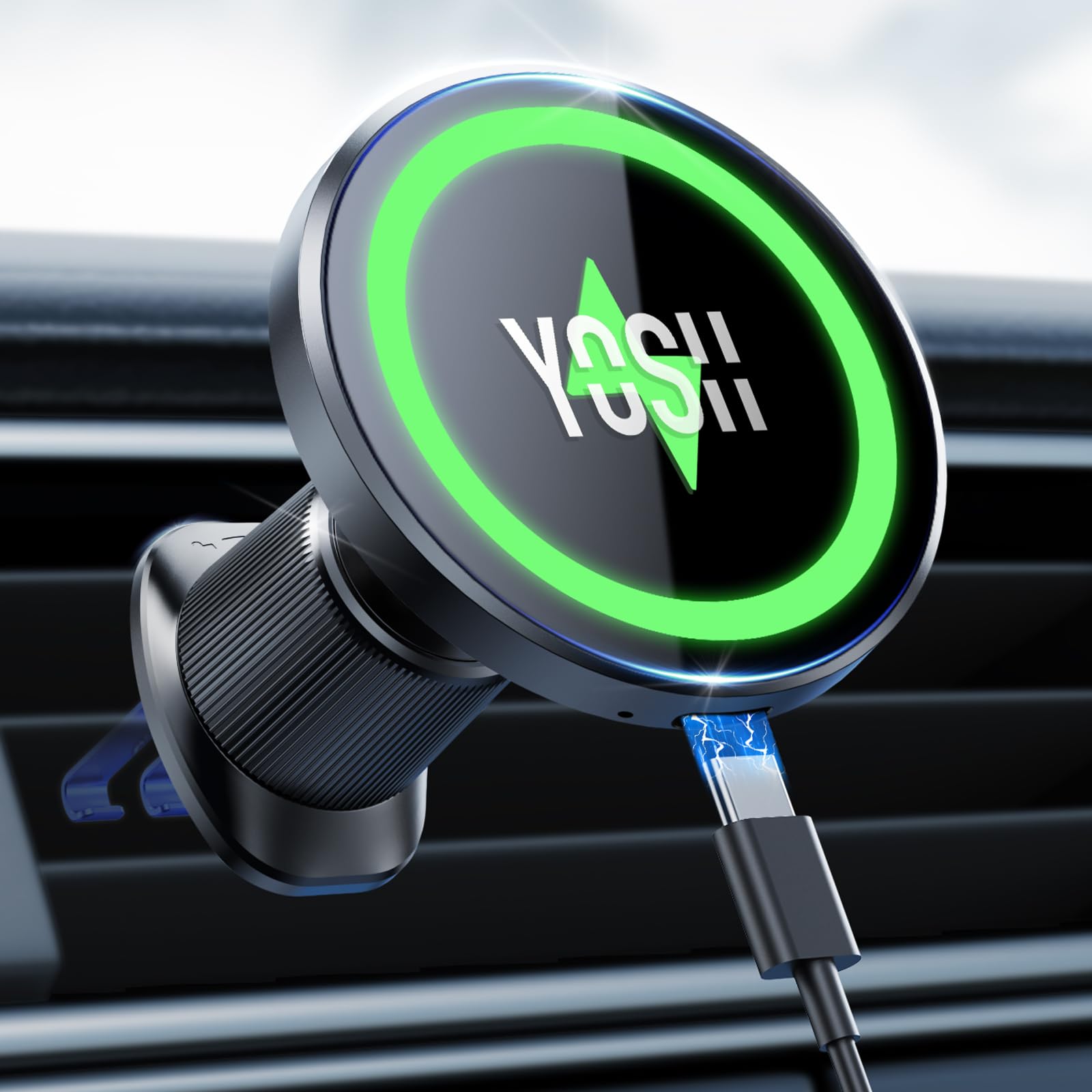 YOSH for MagSafe Car Mount Charger, 15W Magnetic Phone Holder with Cooling | Wir