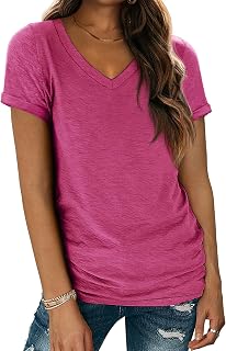 ATHMILE T Womens Short Sleeve T-Shirts V Neck Summer Tops Basic Tees