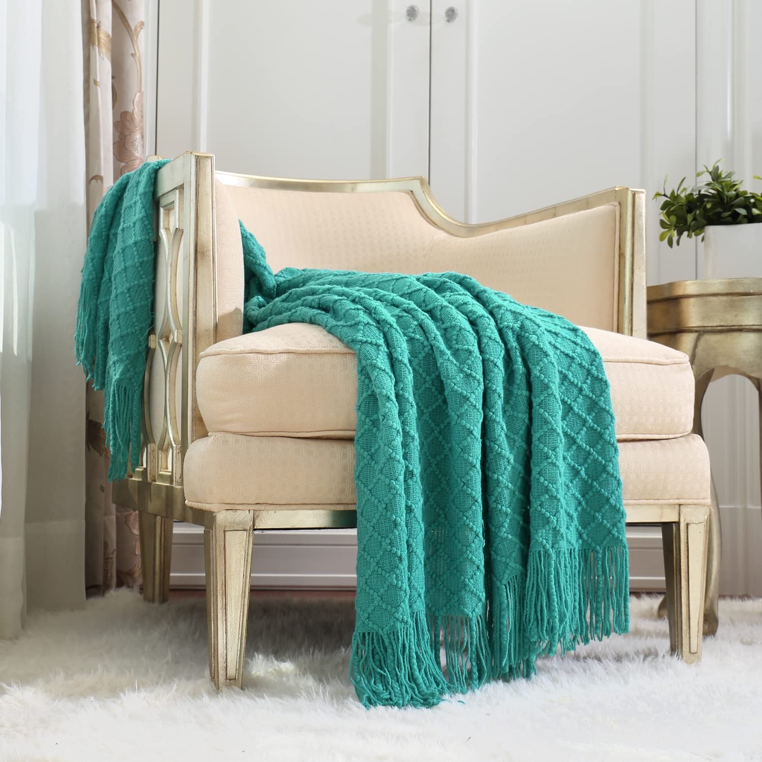 CREVENT Boho Crochet Throw Blanket for Couch Sofa Chair Bed Decoration, Gift Ide