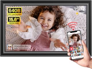 64GB 15.6" Frameo Digital Picture Frame WiFi, Large Electronic Photo Frames | 1920 x 1080 IPS FHD Touch Screen, Send Photos from Your Phone from Anywhere, Best Gifts for Parents and Grandparents Black