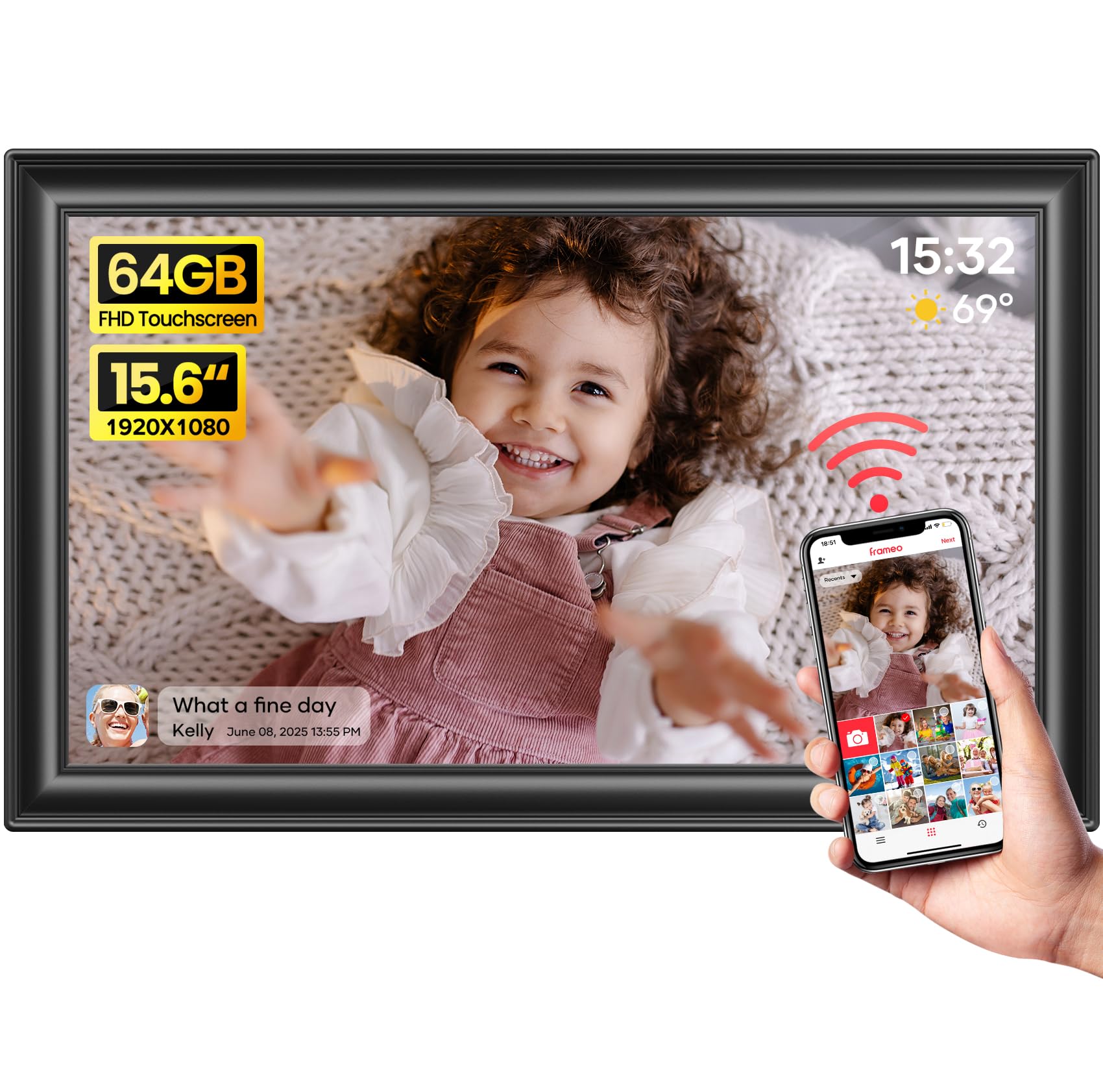 64GB 15.6" Frameo Digital Picture Frame WiFi, Large Electronic Photo Frames | 19
