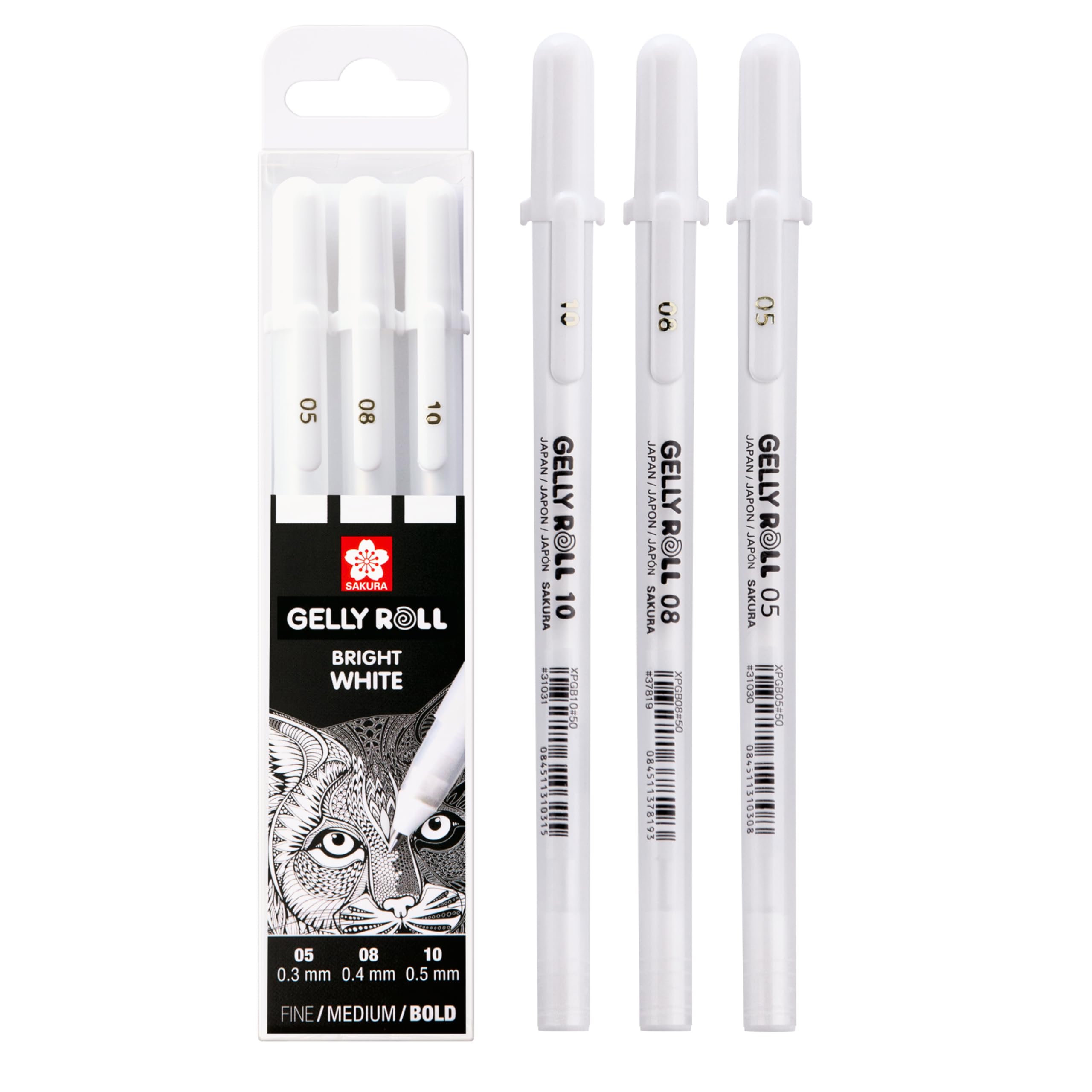 Sakura Gelly Roll Basic White Gel Pen Set of 3, Assorted Sizes | Opaque Pens for