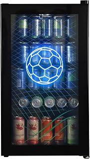 Willow WFBC98B 98L Freestanding Undercounter Beverage Cooler/Drinks Fridge, with Triple Glazed Glass Door, Adjustable Thermostat, Football Edition – Black