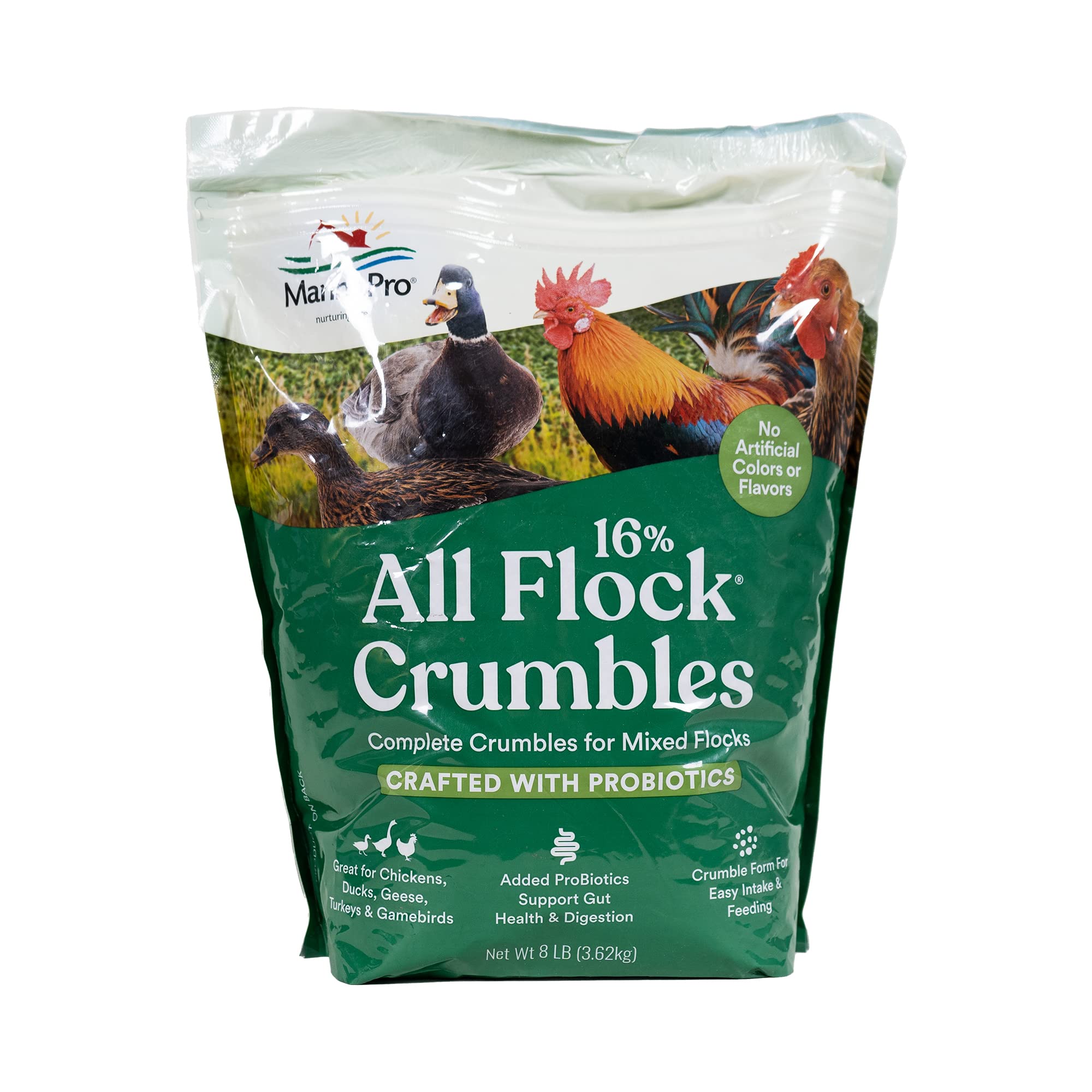 Manna Pro All Flock Crumbles with Probiotics, Chicken & Duck Food, 8 lb Bag | Co