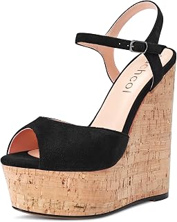 Aachcol Women's Wedge Espadrille Platform Sandals Open Toe Strap Ankle Slingback Strap High Heel Dress Pumps Suede 15 CM