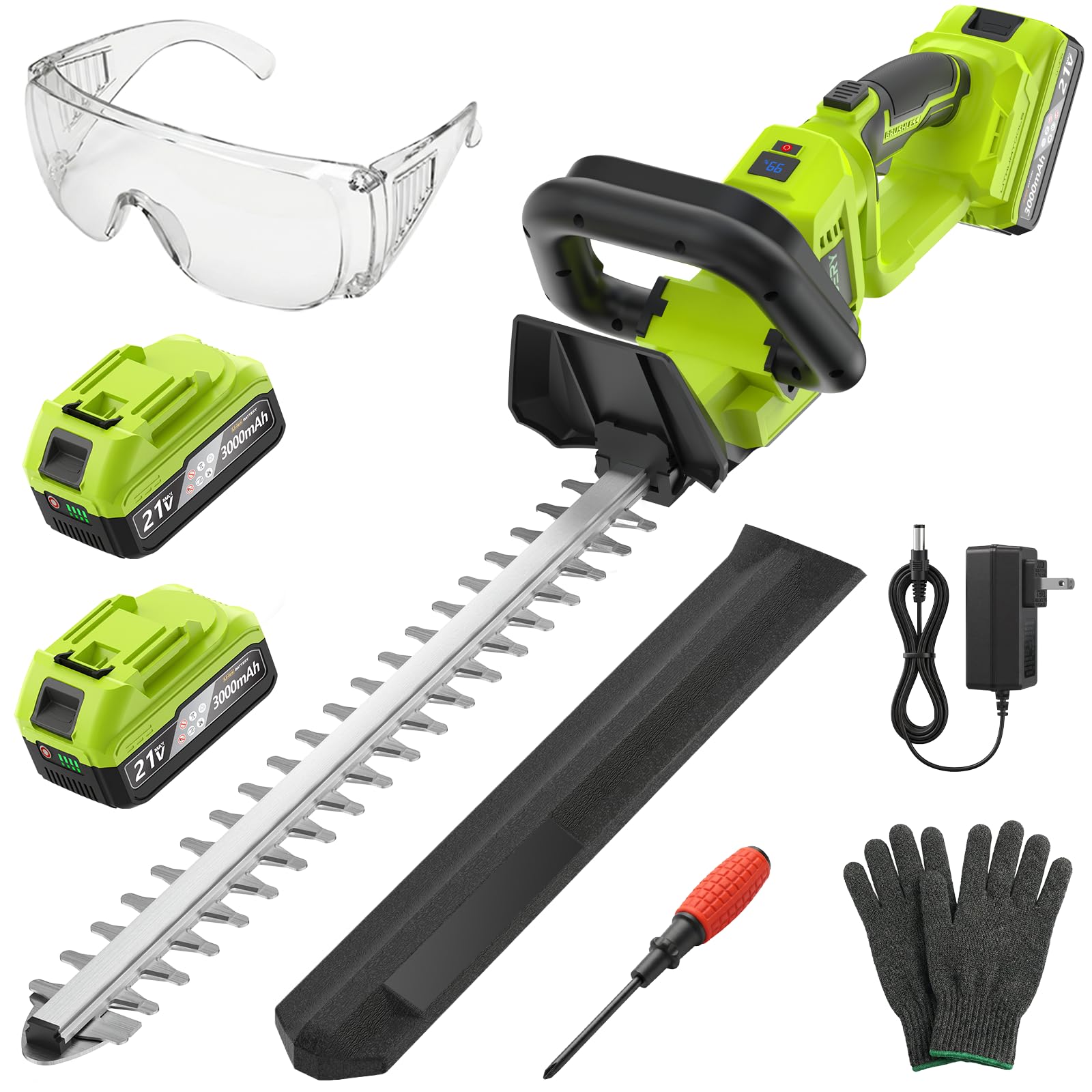 OGERY 20-Inch Brushless Cordless Hedge Trimmer with 2×3.0Ah Battery, 21V Electri