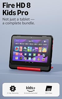Amazon Fire HD 8 Kids Pro tablet, ages 6-12. Bright 8" HD screen, includes ad-free content, parental controls, 13-hr battery, slim case for older kids, 32GB, Marvel Avengers