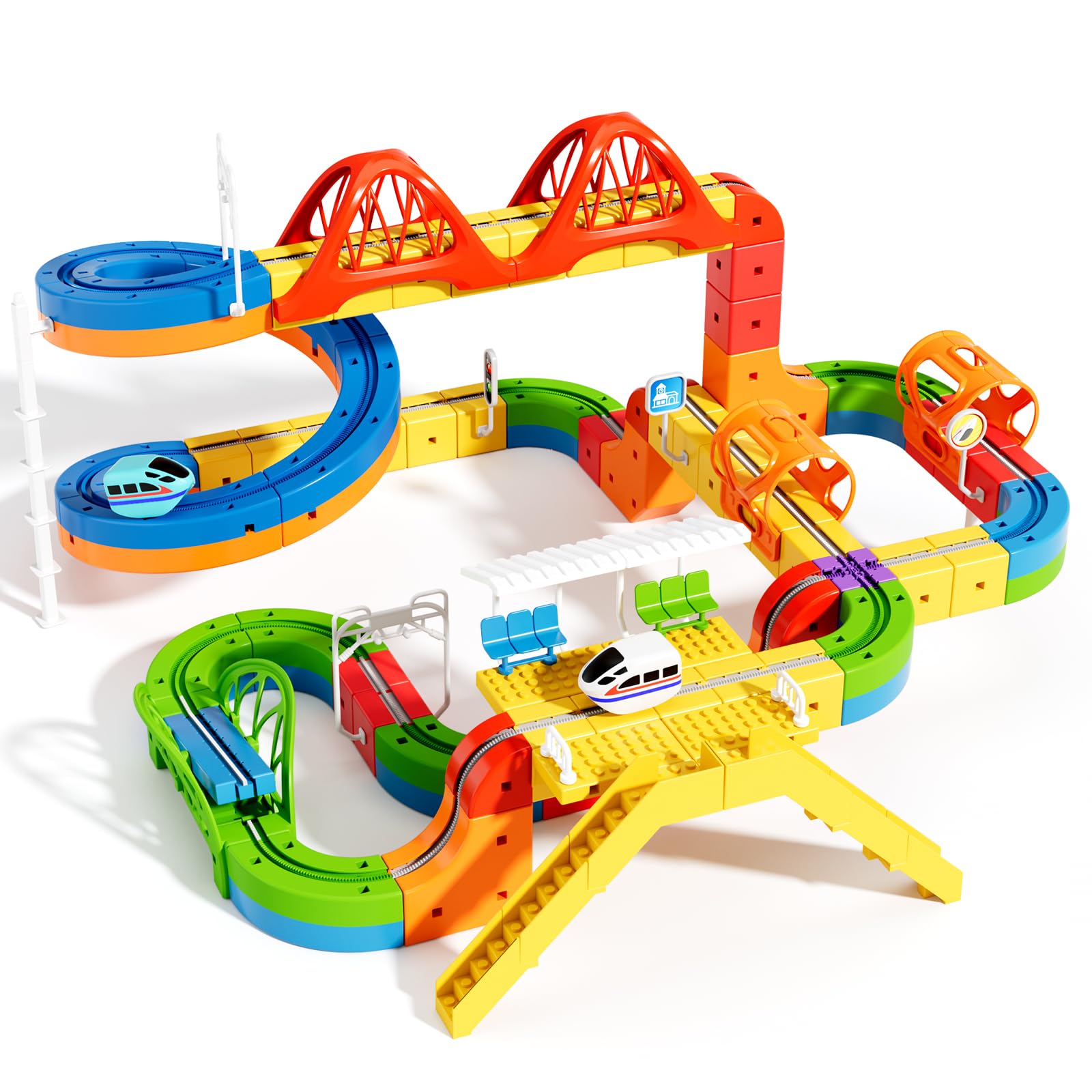 135 pcs KlickRail Electric Train Set Race Track for 3 4 5 6 7 8 Years Old | Buil