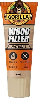 Gorilla All Purpose Wood Filler, Natural Color, 6 oz Tube | Water Resistant Formula, Smooth and Sandable Finish, Paintable, Ideal for Indoor or Outdoor Repairs