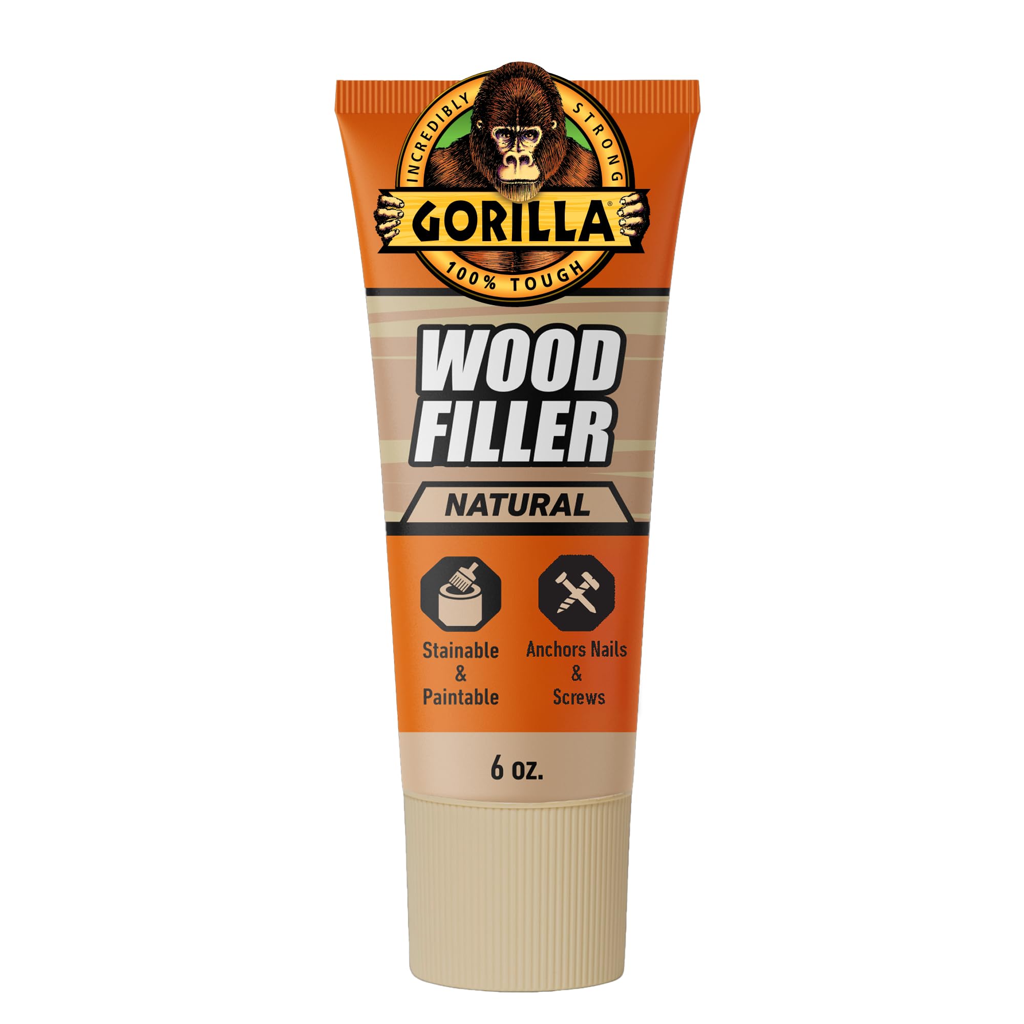 Gorilla All Purpose Wood Filler, Natural Color, 6 oz Tube | Water Resistant Form