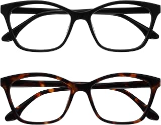 OPULIZE Kat Reading Glasses – Cat Eye Frame – Men and Women – Spring Hinges, 2 Pack - Black / Brown Turtle, One size
