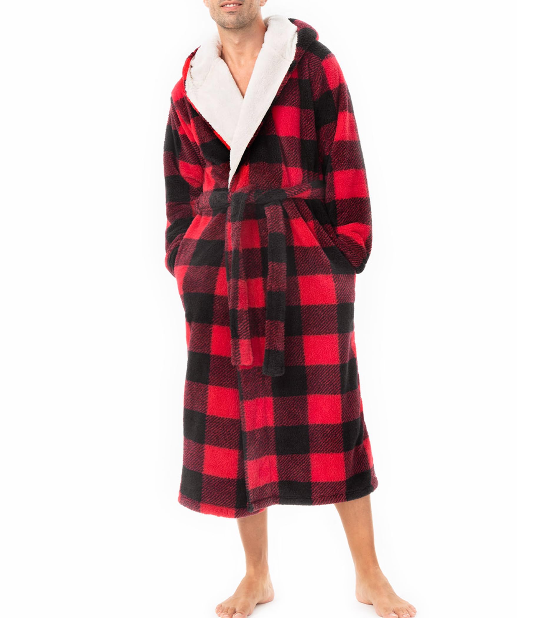 DAVID ARCHY Mens Bathrobes, Mens Robe, Long Robe Bathrobe Warm Neck Ultra Soft B